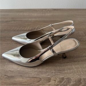 Theory Metallic Leather Slingback Pump